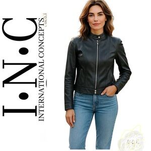 I•N•C International Concepts Genuine Black Leather Short Jacket Coat